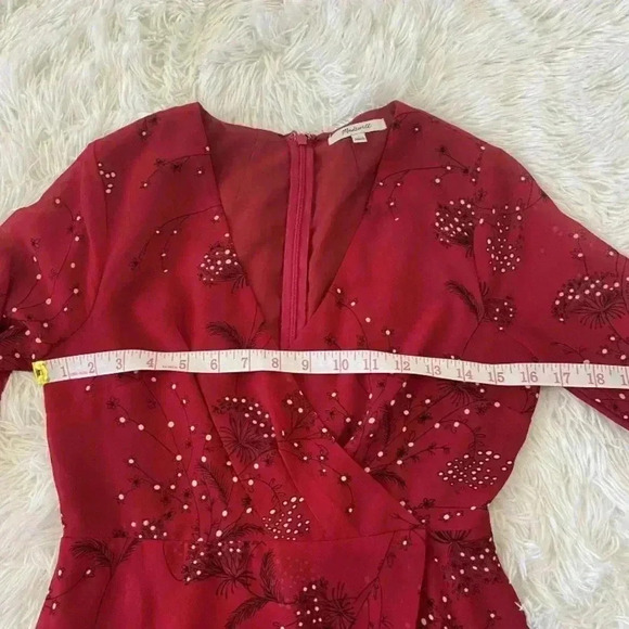 Madewell Red Wrap Floral Print Crepe Mini Dress sz 0 - Picture 11 of 12